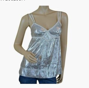 Tory Burch silk metallic silver tank top size 6 $10